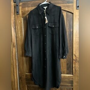 Easel of Los Angeles Black Collared Shirt Dress - Suede-like fabric